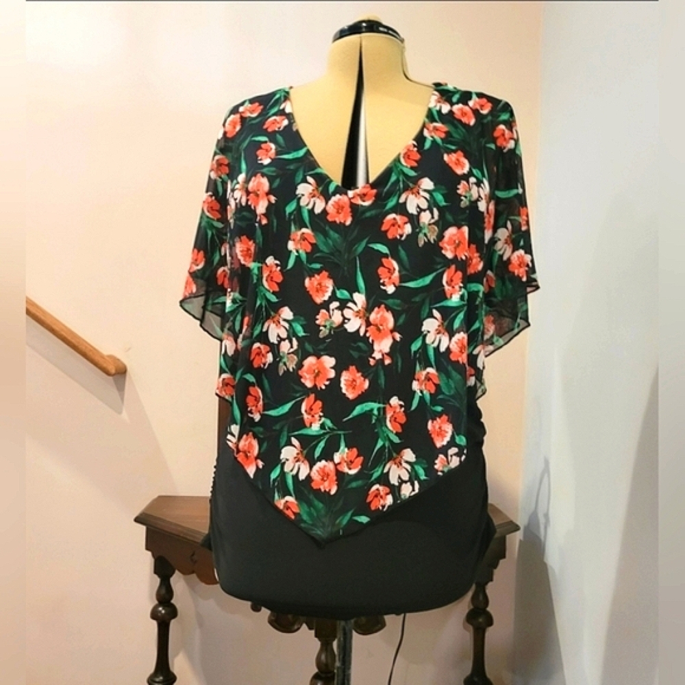 NWT 2X Blk Sleeveless Blouse w/Sheer Overlay
